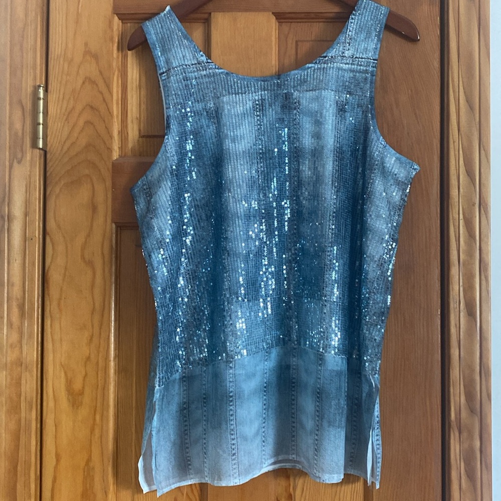 Blue Sequin Sleeveless Tank Top Medium NWOT - Picture 5 of 5